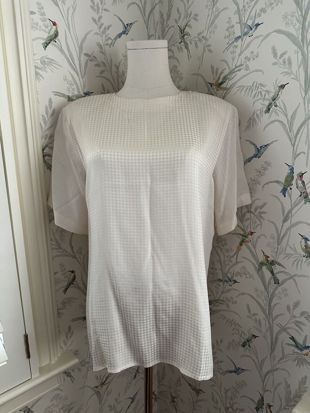 Vintage Jason Prescott Women’s Short Sleeve Silk Top Shoulder Pads Size 14